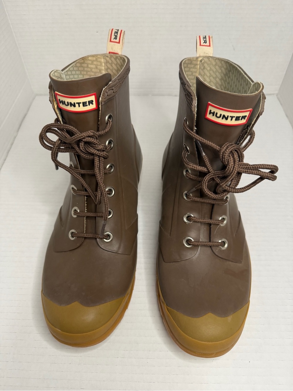Hunter Brixen Combat Lace Up Short Rain Boots Brown/Tan Unisex Sizes 6M -8W
